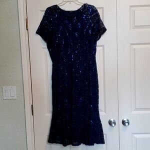 Navy lace and sequined fit and flare dress size 16